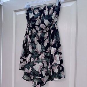 Express Strapless Floral Romper Black Pink White Lily Print XS